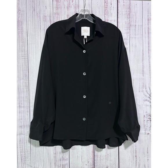 TWP Tops - TWP Midnight Satin Sheets Blouse Black 100% Silk Oversized Button Down XS/S